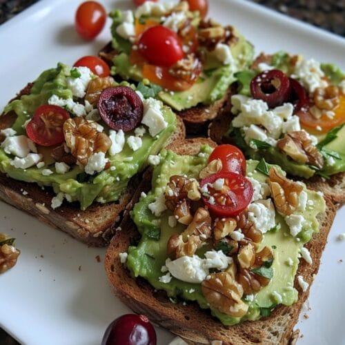 Avocado Toast with Feta, Cherry Tomatoes, Cranberries, and Walnuts
