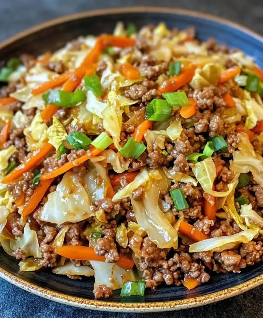 Healthy Chinese Ground Beef & Cabbage Stir Fry