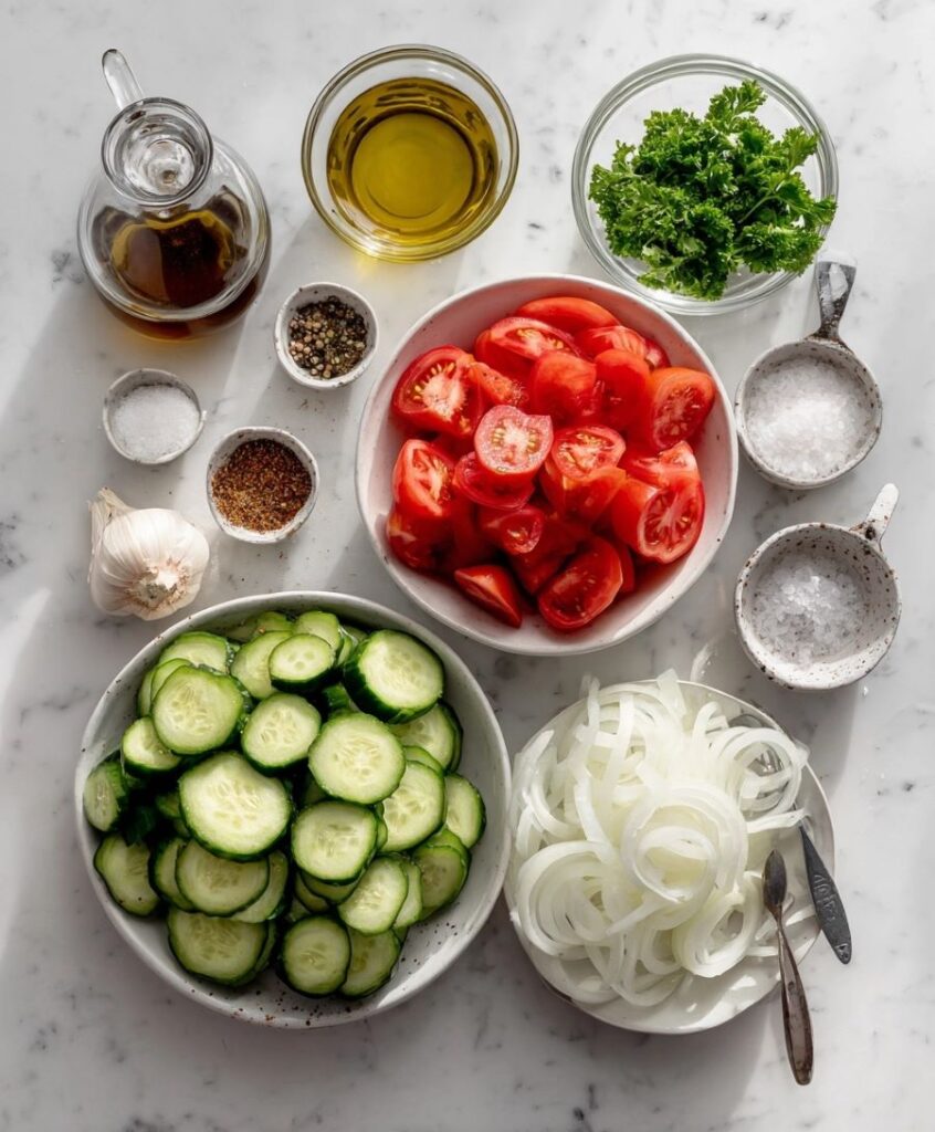 Marinated Cucumber, Tomato & Onion Salad - Ingredients