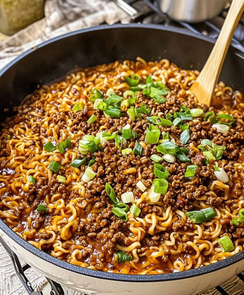 One Pot Ground Mongolian Beef Ramen Noodles