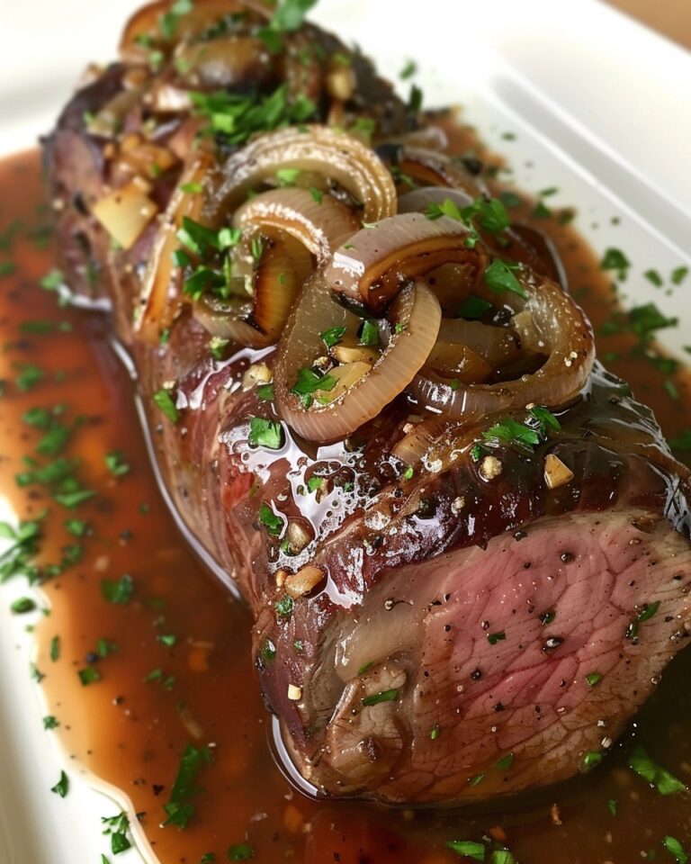 Roasted Beef Tenderloin with French Onion Au Jus