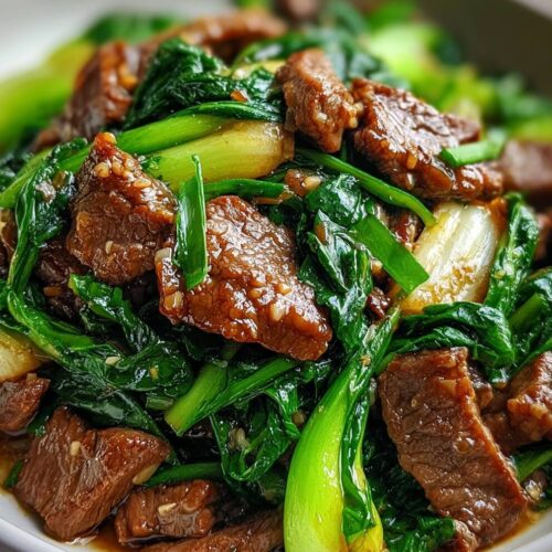 Sizzling Garlic-Ginger Beef with Crisp Bok Choy