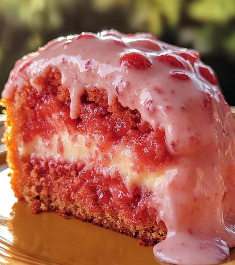 Strawberry Honeybun Cake with Strawberry Cream Icing