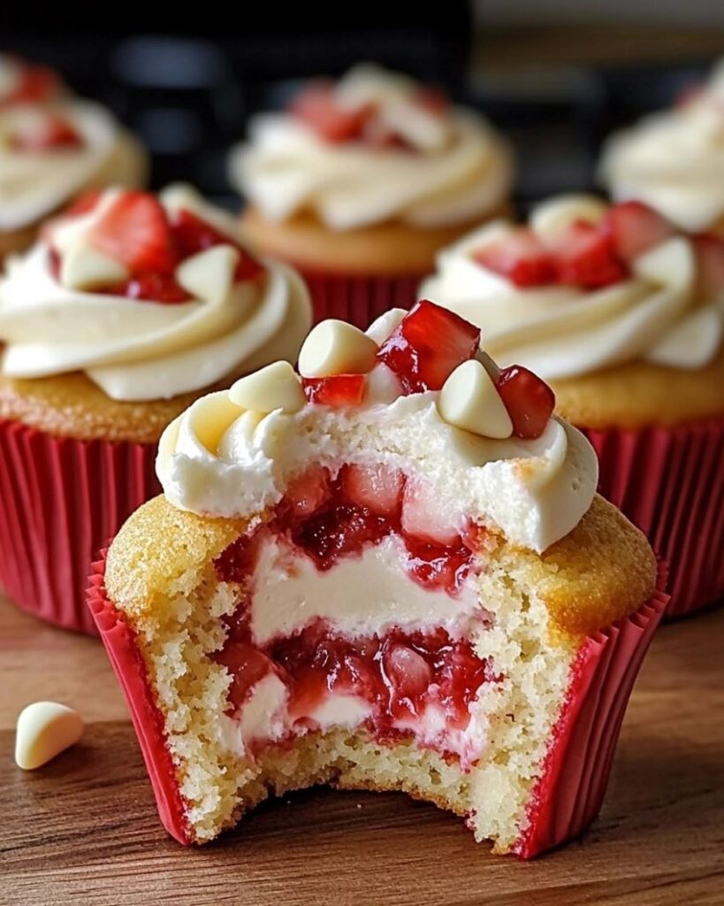 White Chocolate Strawberry Cupcakes